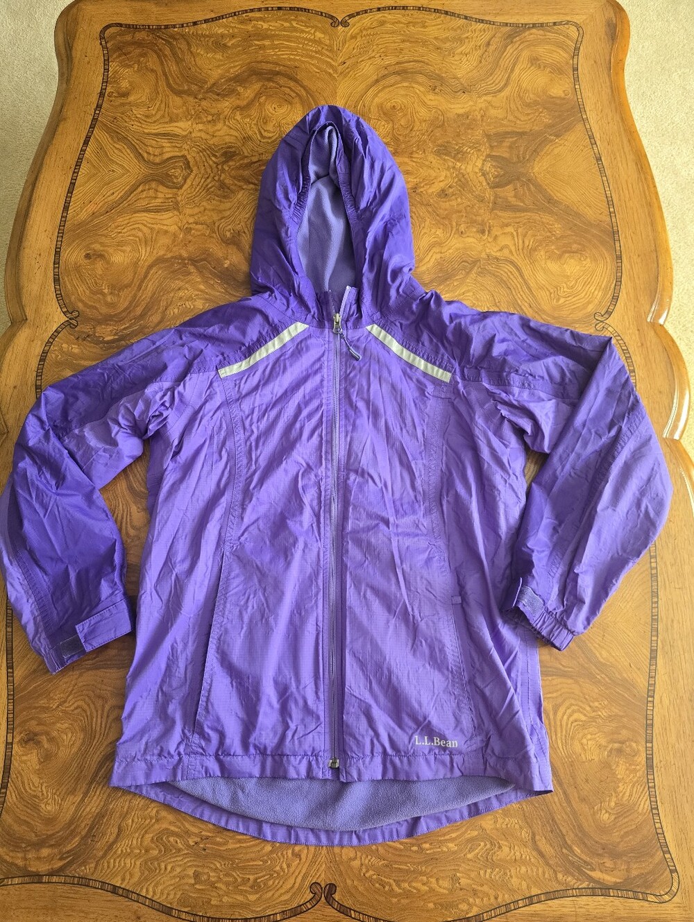 L.L. Bean Purple Full Zip Hooded Trail Mode Rain Jacket Fleece Lined Girls XL(18